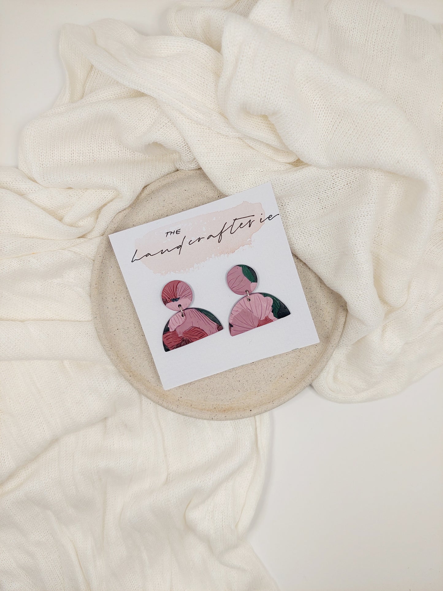 ABSTRACT SEMI-DOT EARRINGS - WARM FLORALS