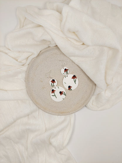 WHITE 2 TIER FLORAL EARRINGS