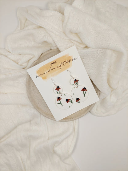 WHITE 2 TIER FLORAL EARRINGS